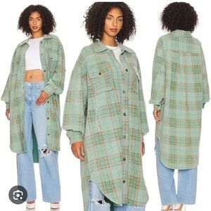 Free People ruby Sage Plaid Long Jacket
